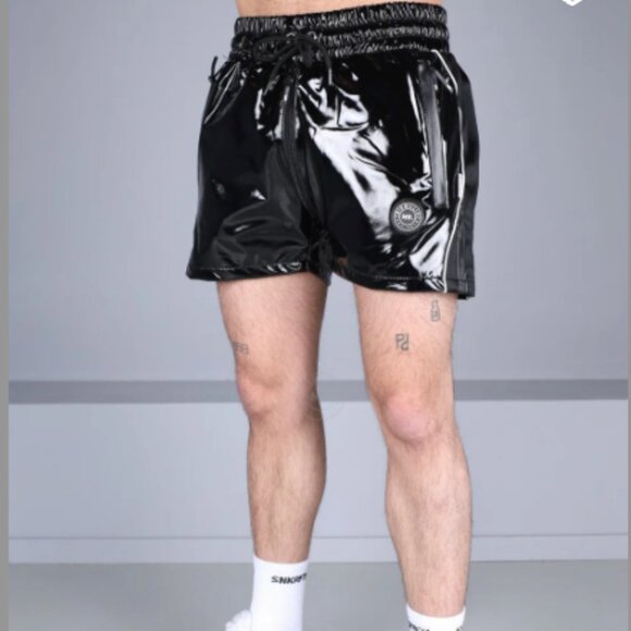 MR. Riegillio PVC 24 Track Shorts – Black | Thru Zip | Shiny PVC Sport Shorts Sm - Picture 1 of 5